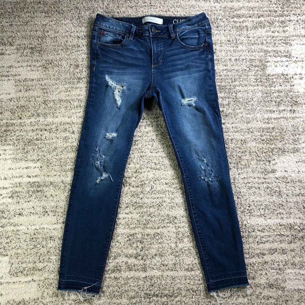 Slink Curvy Jeans Women Size 30 Blue Denim Distressed Flat Front Skinny Leg Logo